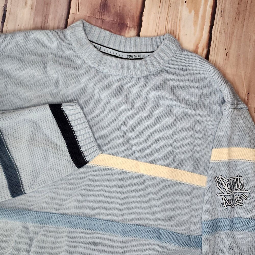 Southpole Mens‎ Blue Striped Knit Sweater Long Sleeves Size Large